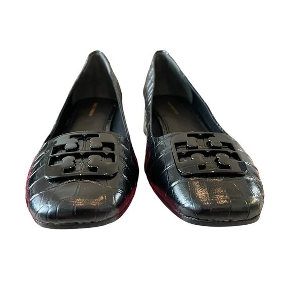 TORY BURCH Women Croc Leather Georgia Pump 25mm Black Size 7.5 New In Box - Picture 14 of 16